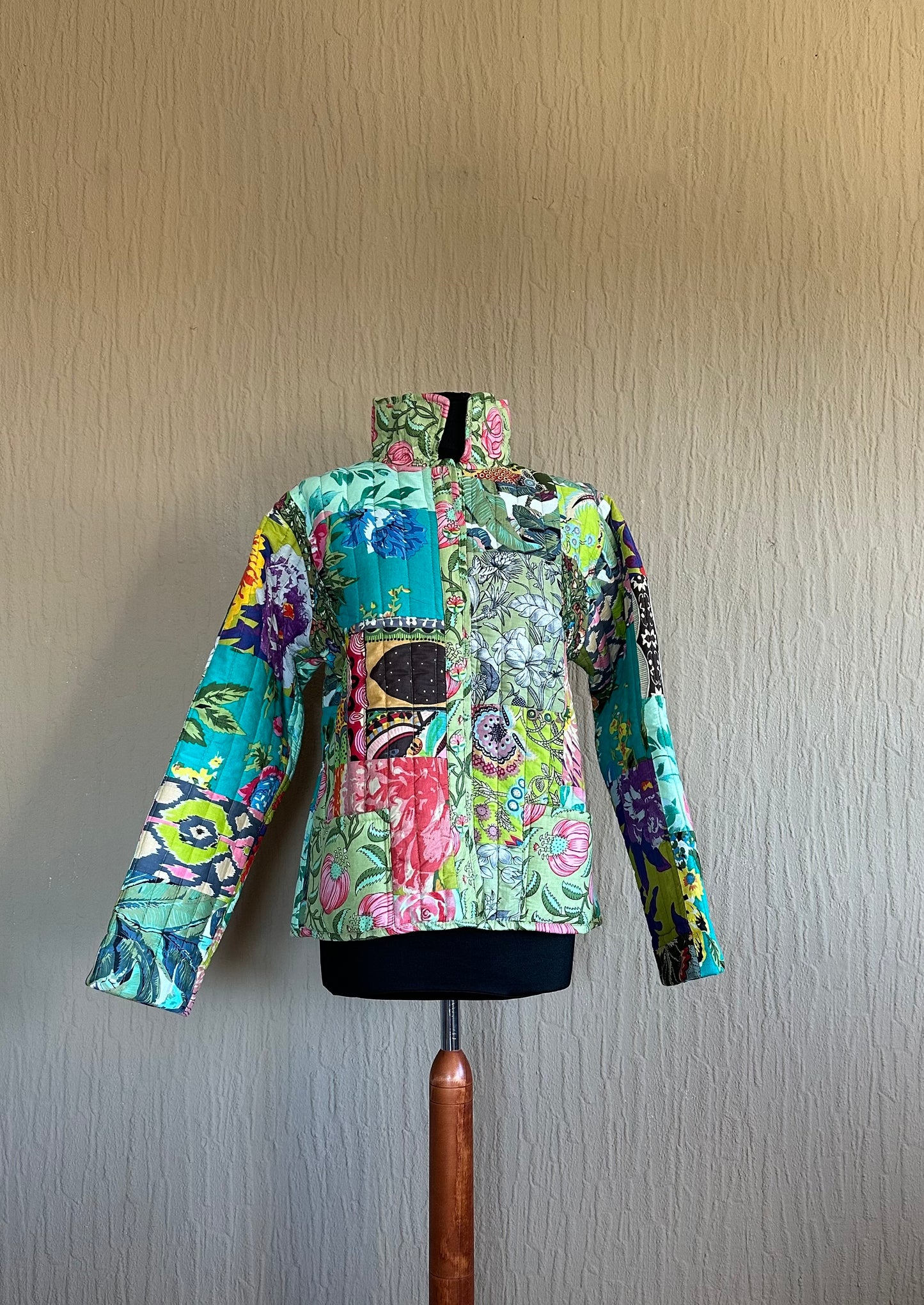 Patchwork Jacke Grün Gemustert