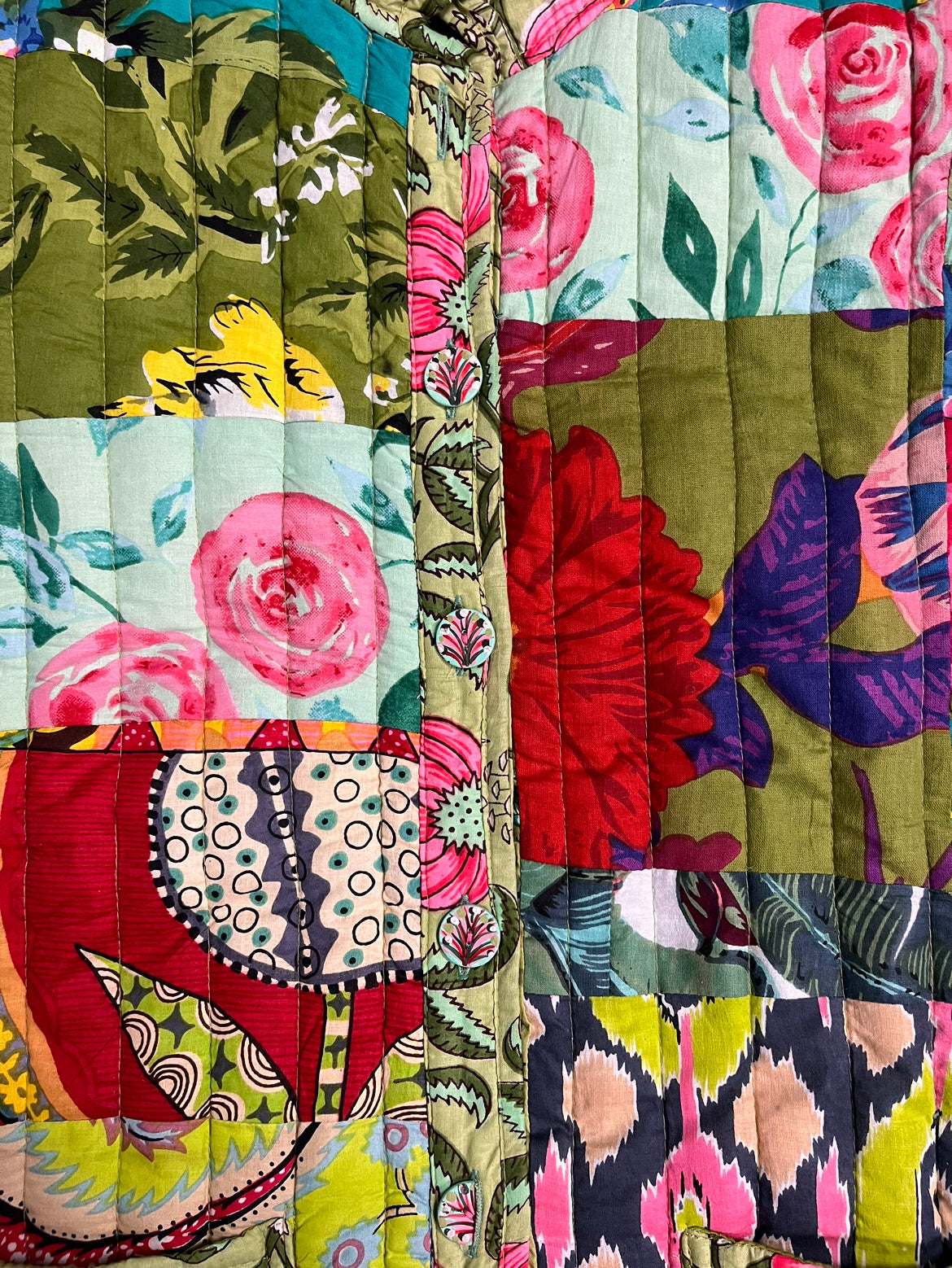 Patchwork Jacke Grün Wendejacke Ethno Boho