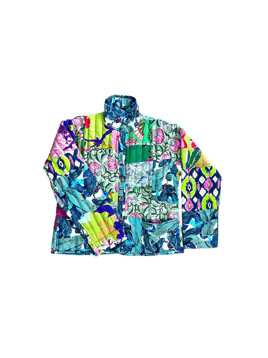 Patchwork Jacke Grün Gemustert