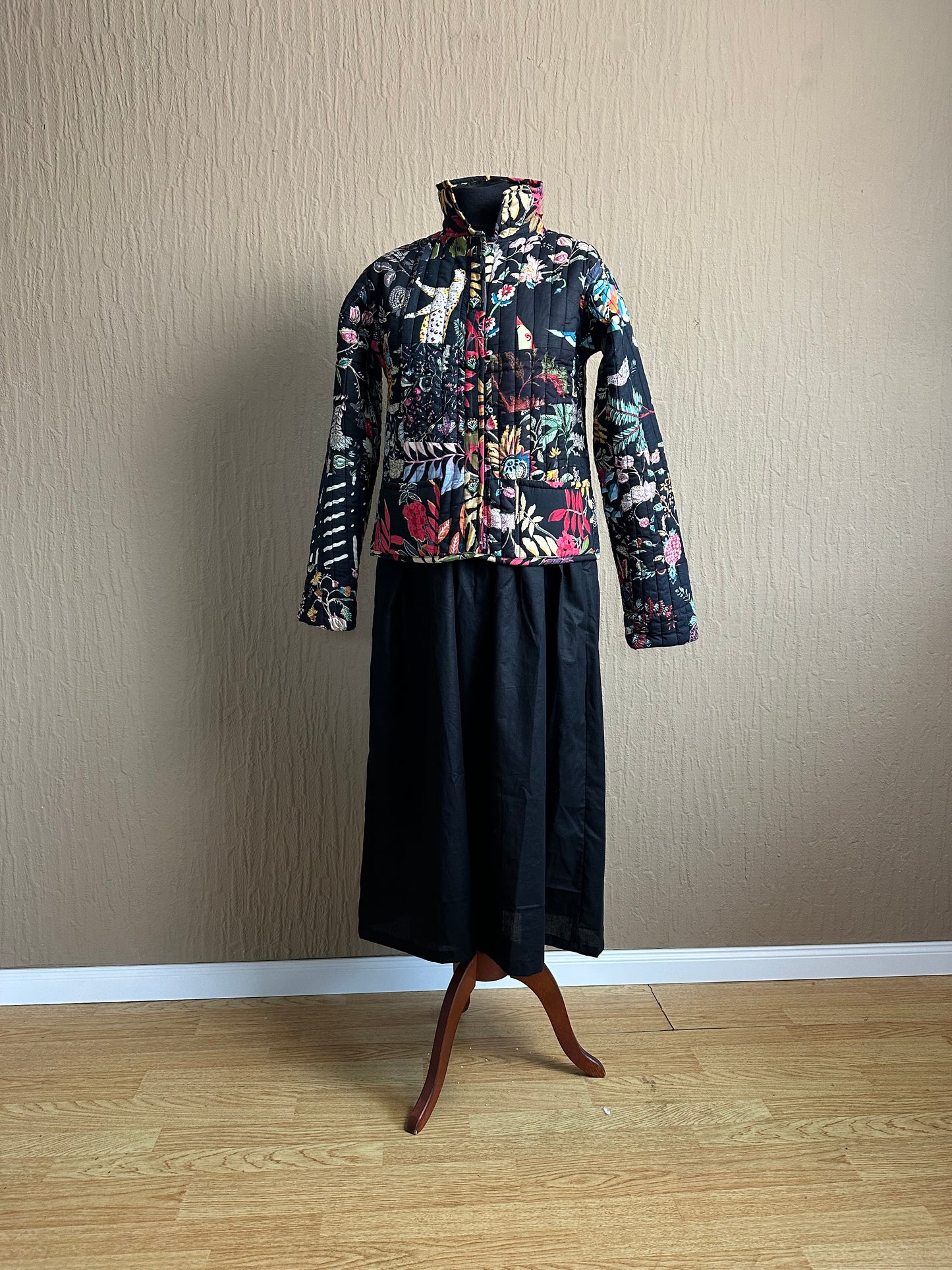 Patchwork Jacke Schwarz gemustert