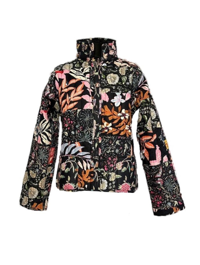 Patchwork Jacke Schwarz gemustert